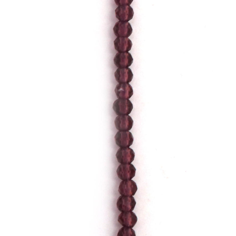 Наниз от кристални мъниста топче 3 мм дупка 1 мм фасетиран прозрачен цвят лилав ~140 броя