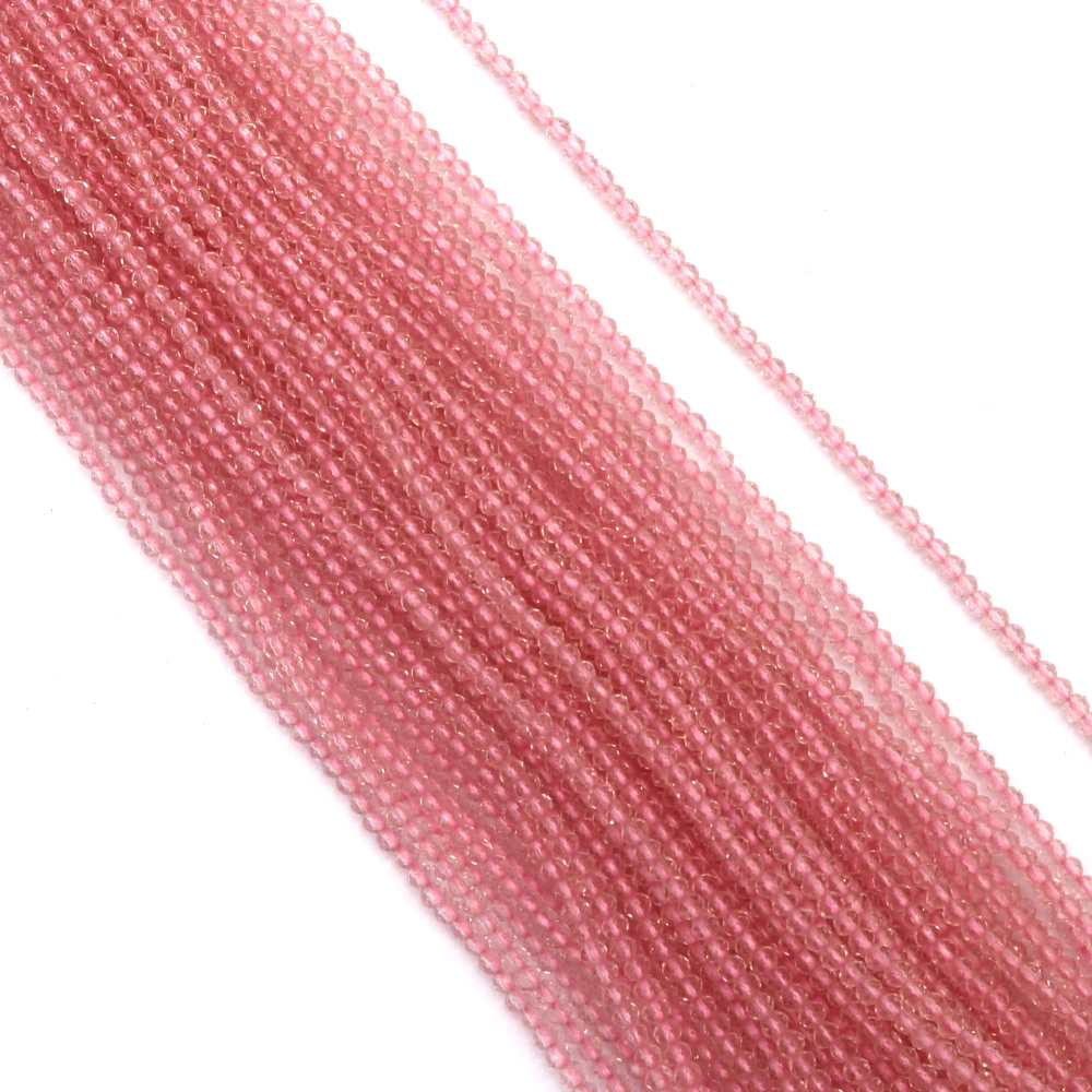 Наниз от кристални мъниста топче 3 мм дупка 1 мм фасетиран прозрачен цвят розов ~140 броя