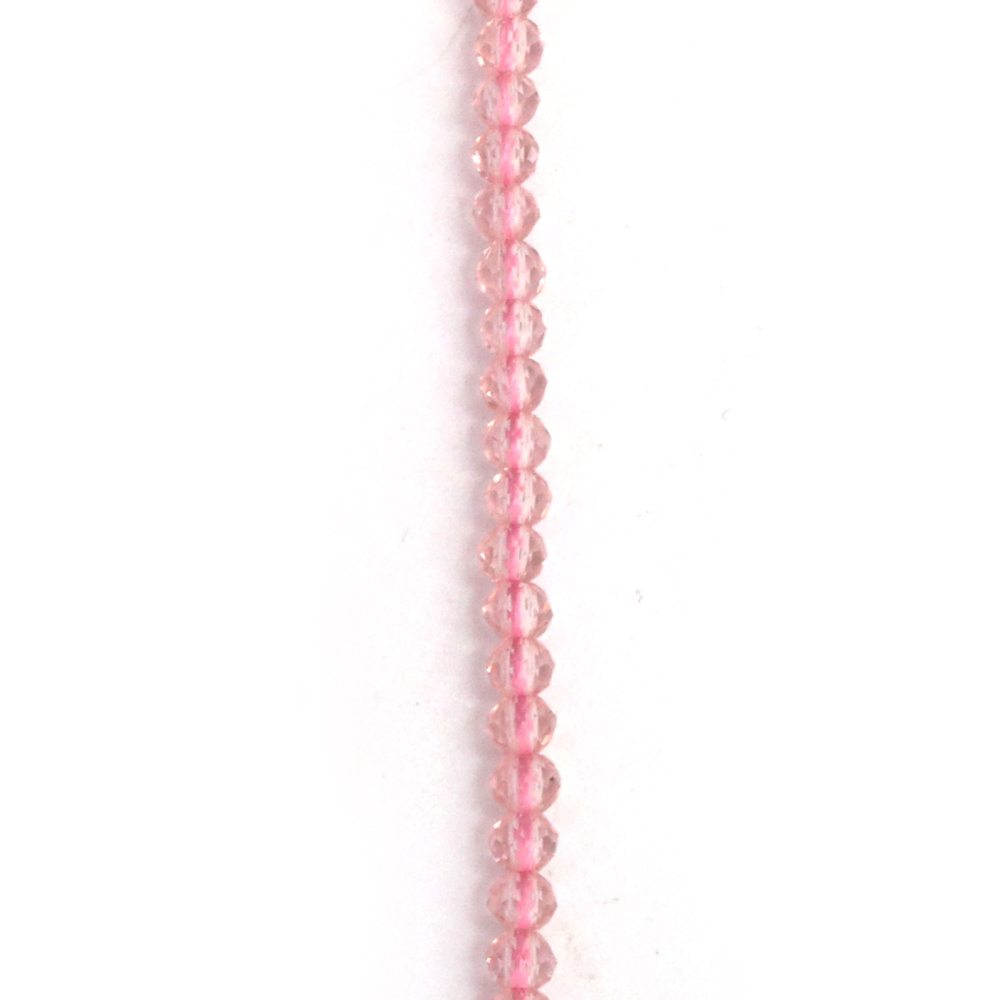 Наниз от кристални мъниста топче 3 мм дупка 1 мм фасетиран прозрачен цвят розов ~140 броя