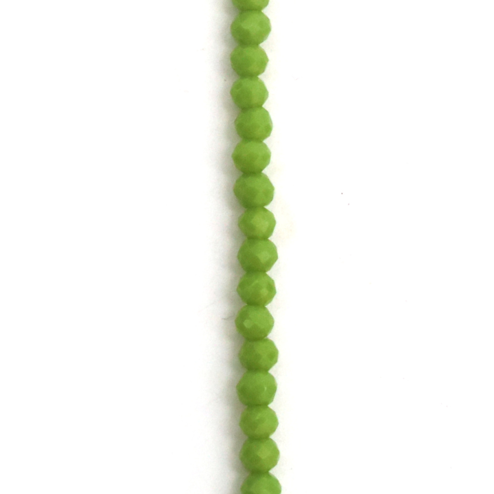 Наниз от кристални мъниста топче 3 мм дупка 1 мм фасетиран плътен цвят зелен ~140 броя