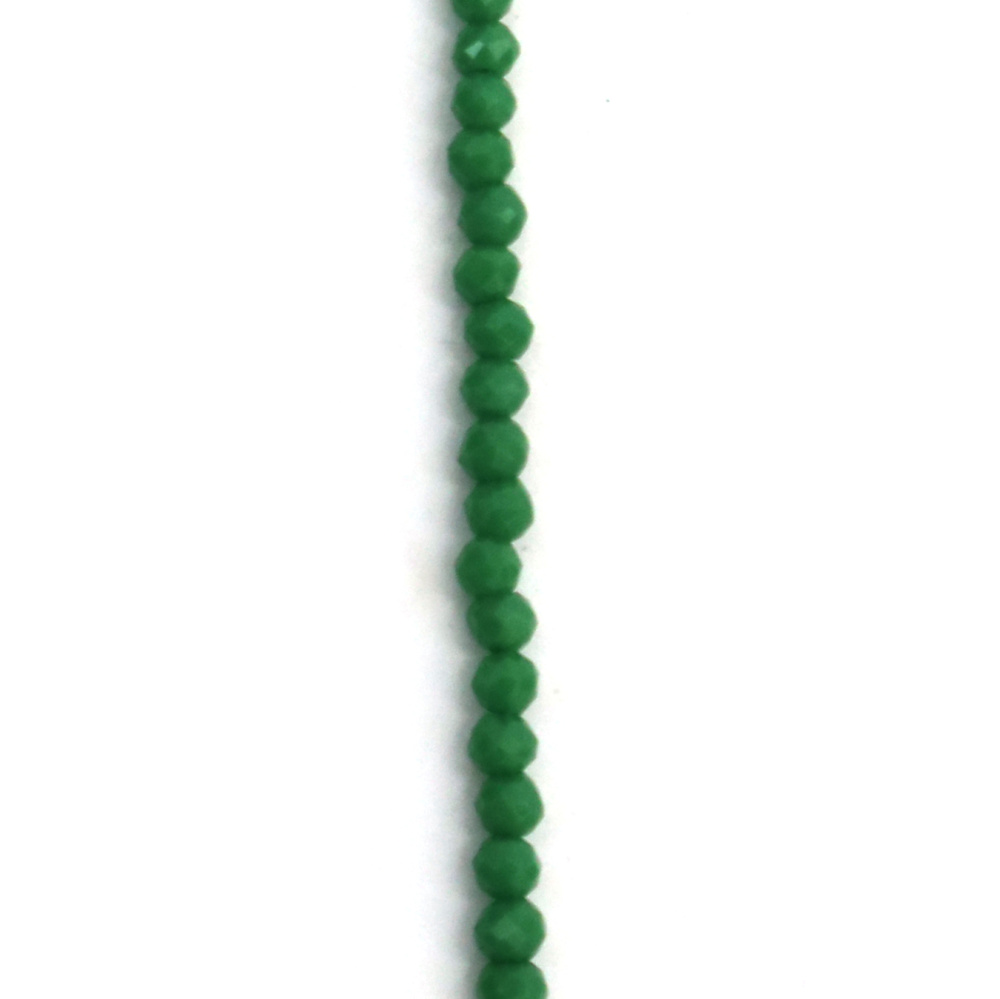 Наниз от кристални мъниста топче 3 мм дупка 1 мм фасетиран плътен цвят тъмно зелен ~140 броя