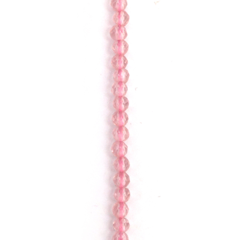 Наниз от кристални мъниста топче 3 мм дупка 1 мм фасетиран прозрачен галванизиран цвят розов ~140 броя