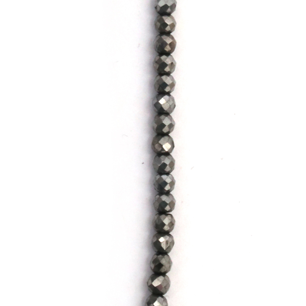 Наниз от кристални мъниста топче 3 мм дупка 1 мм фасетиран плътен галванизиран цвят сребро ~140 броя