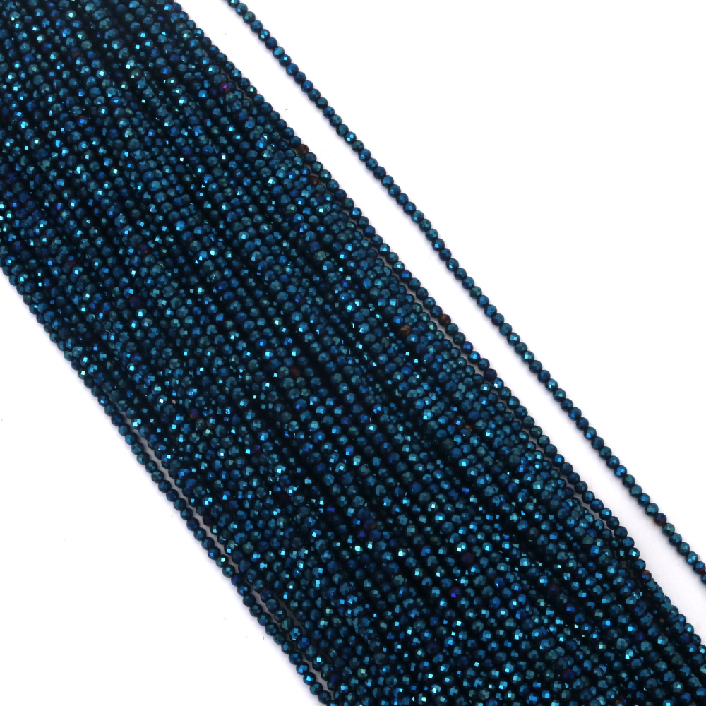 Наниз от кристални мъниста топче 3 мм дупка 1 мм фасетиран плътен галванизиран цвят син ~140 броя