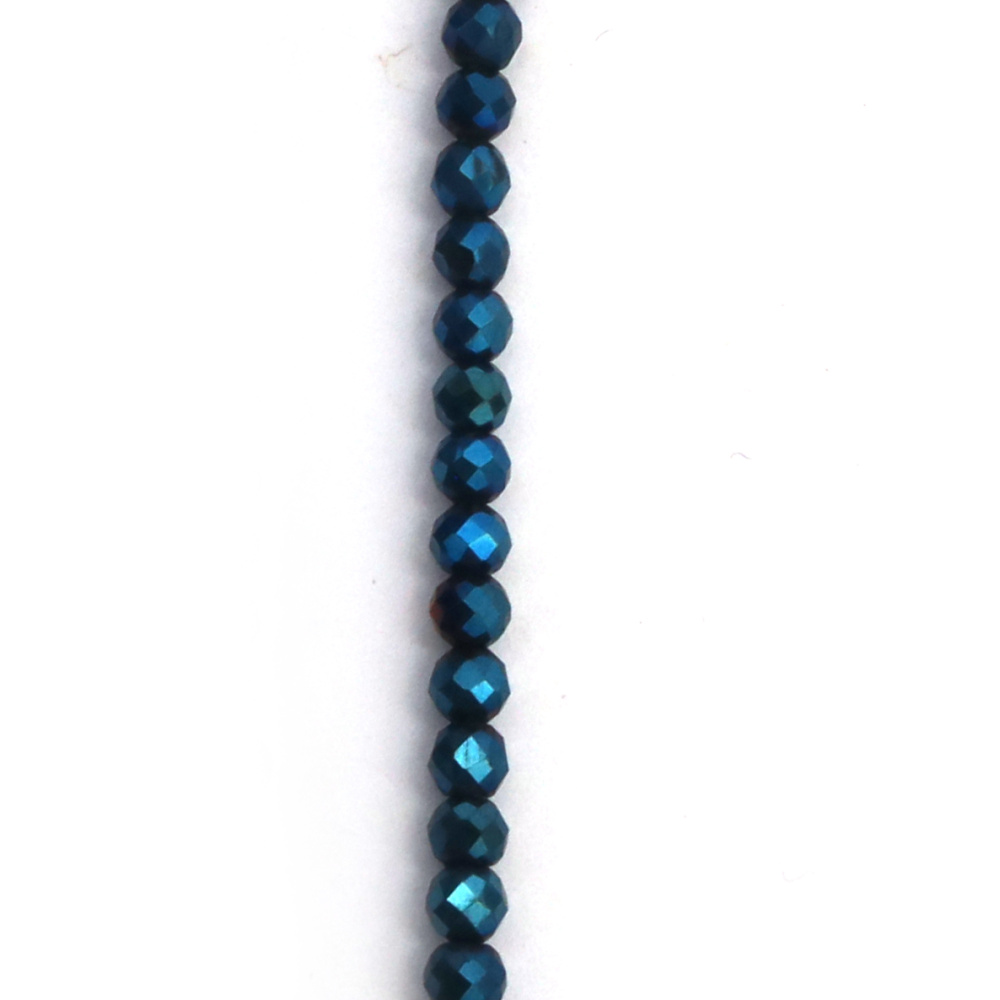 Наниз от кристални мъниста топче 3 мм дупка 1 мм фасетиран плътен галванизиран цвят син ~140 броя