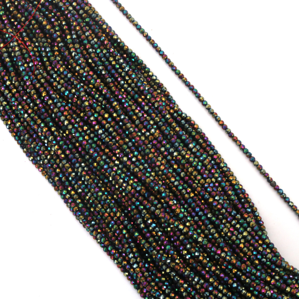 Șir de mărgele cristaline cu bilă, gaură de 3 mm, fațetate, culoare iris grafit, galvanizate, solide ~140 bucăți