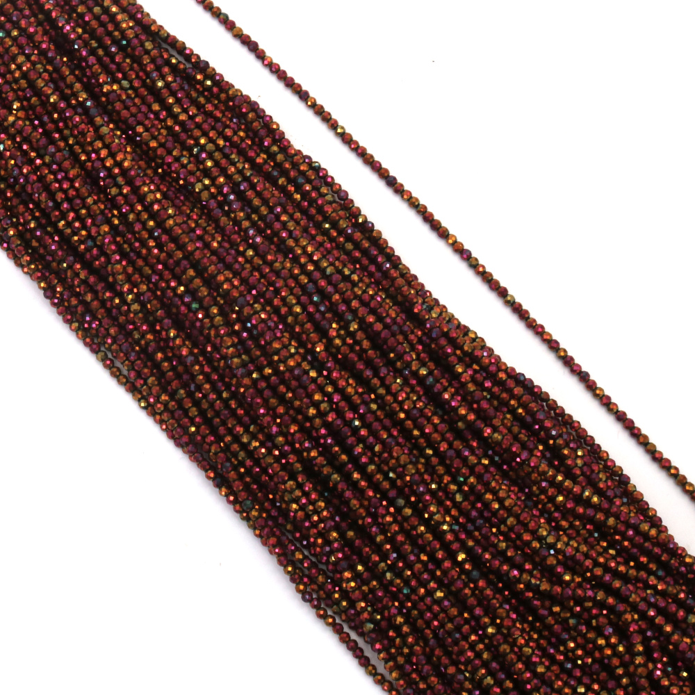 Șir de mărgele de cristal, bilă 3 mm, gaură 1 mm, fațetate, masive, galvanizate, culoare auriu iris ~140 bucăți