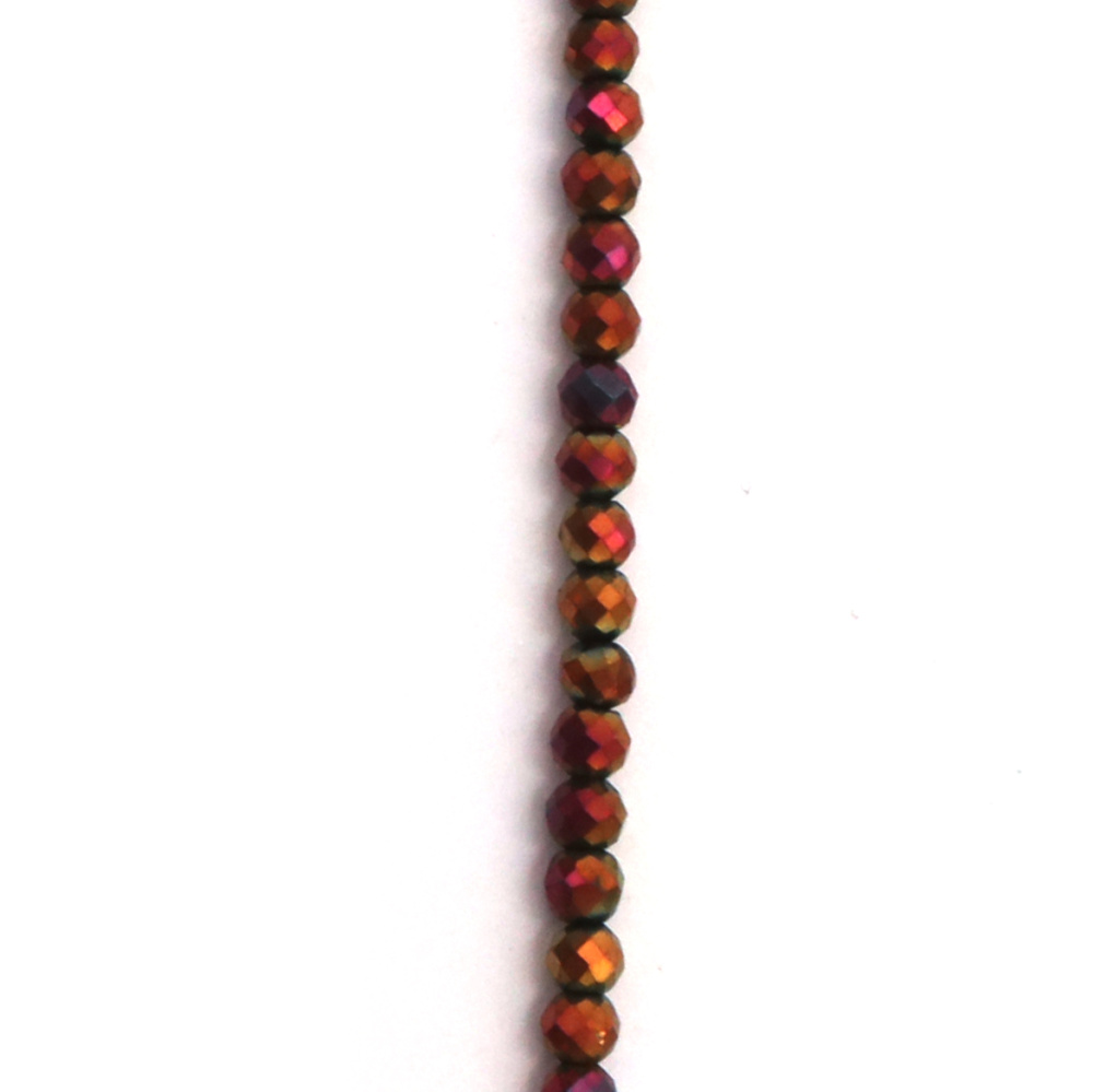 Șir de mărgele de cristal, bilă 3 mm, gaură 1 mm, fațetate, masive, galvanizate, culoare auriu iris ~140 bucăți