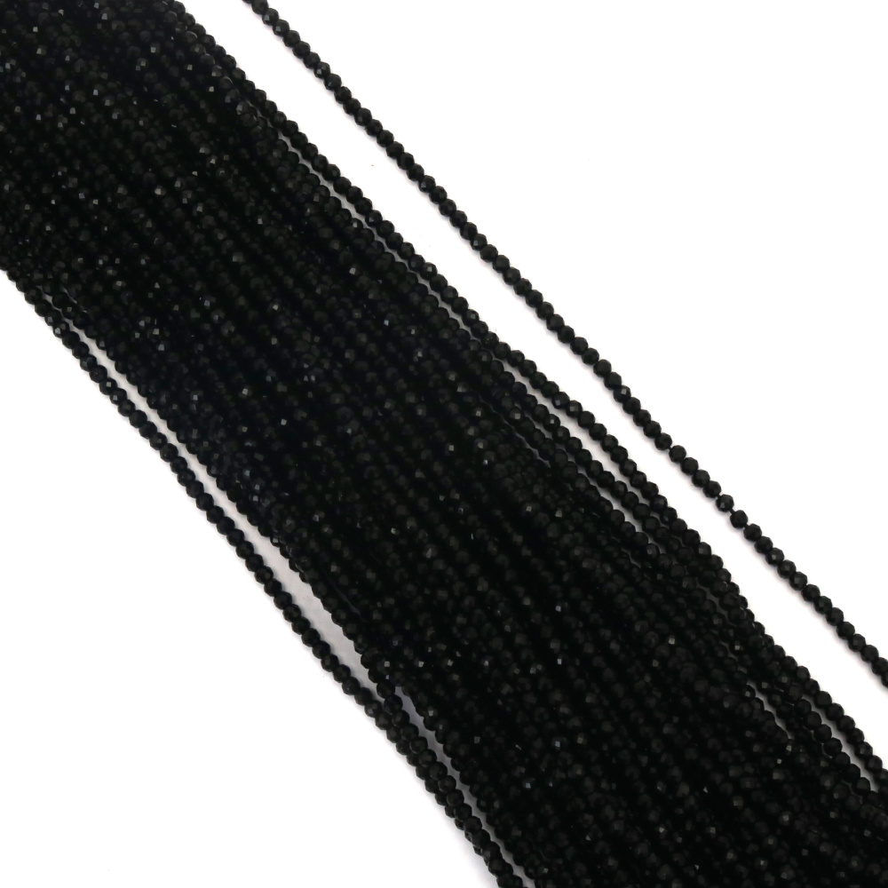 Șir de mărgele cristaline cu bilă, gaură de 3 mm, fațetate de 1 mm, culoare neagră uni ~130 bucăți