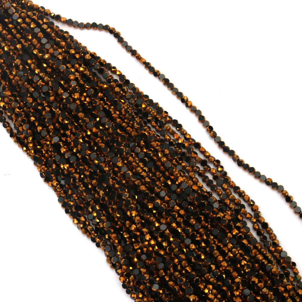 Наниз от кристални мъниста 4x3x4 мм дупка 1 мм фасетиран галванизиран цвят черен и злато ~75 броя