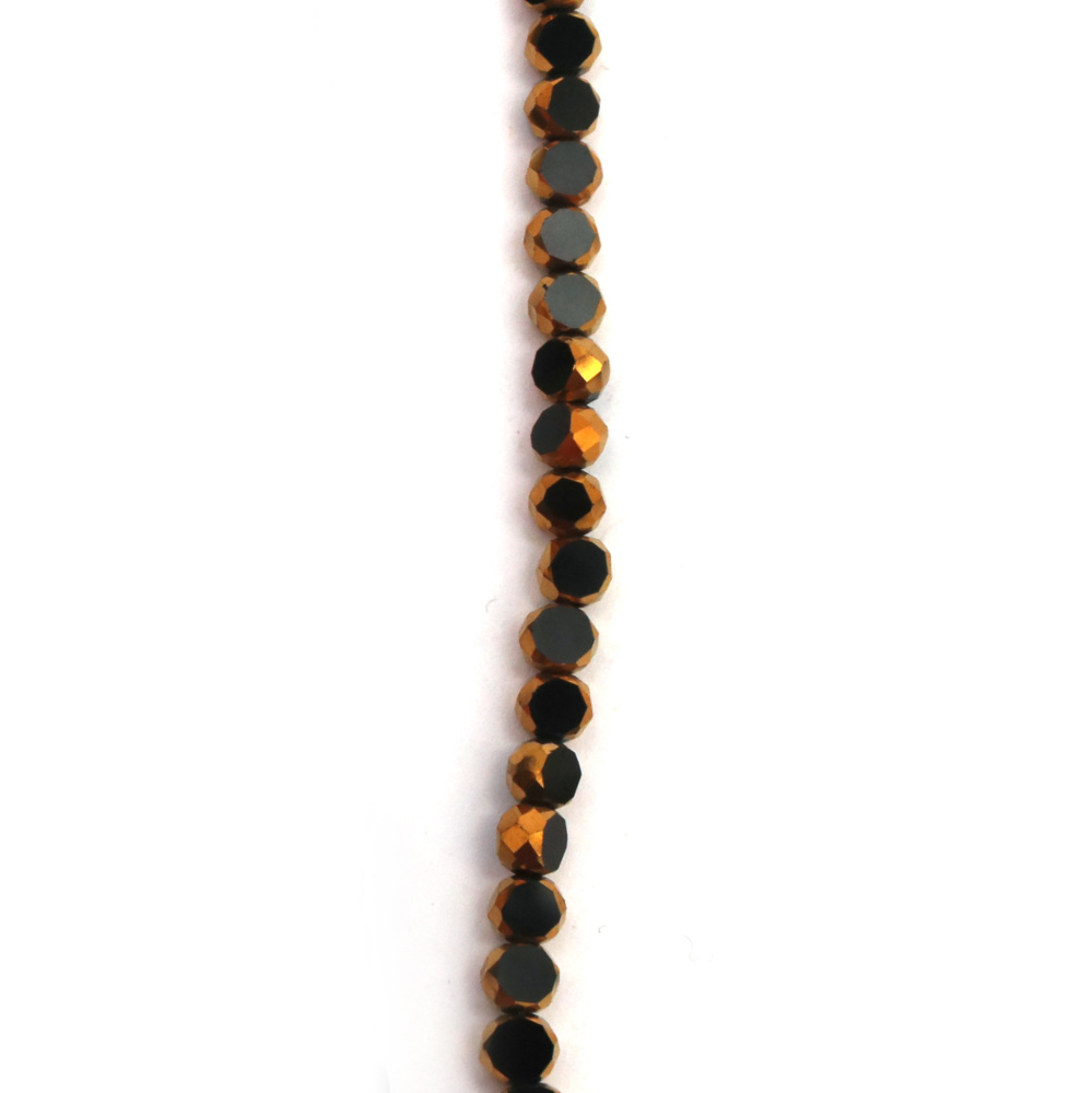 Наниз от кристални мъниста 4x3x4 мм дупка 1 мм фасетиран галванизиран цвят черен и злато ~75 броя