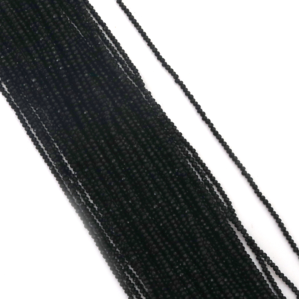 Наниз от кристални мъниста абакус 2x1.5 мм дупка 0.6 мм фасетиран плътен цвят черен ~220 броя
