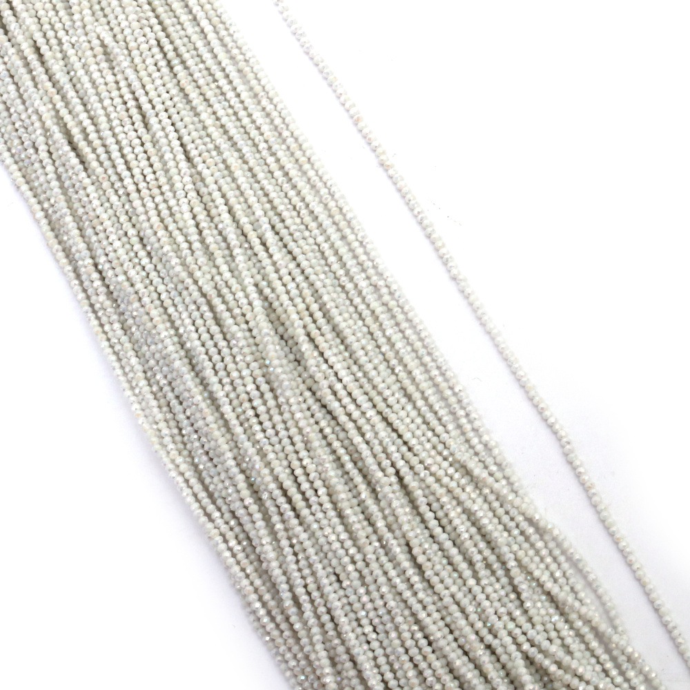 Наниз от кристални мъниста топче 2 мм дупка 0.6 мм фасетиран плътен с AB покритие цвят бял дъга ~220 броя