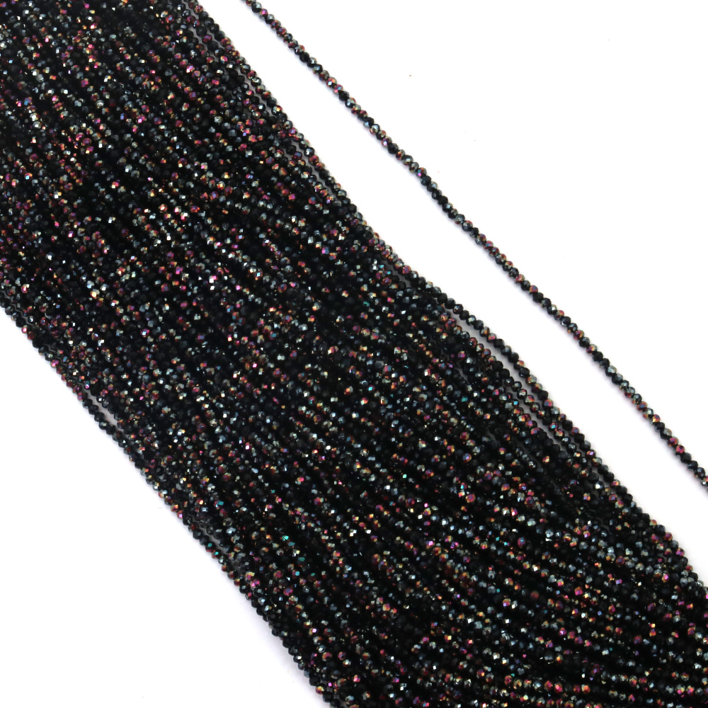 Наниз от кристални мъниста топче 2 мм дупка 0.6 мм фасетиран плътен с AB покритие цвят черен дъга ~220 броя