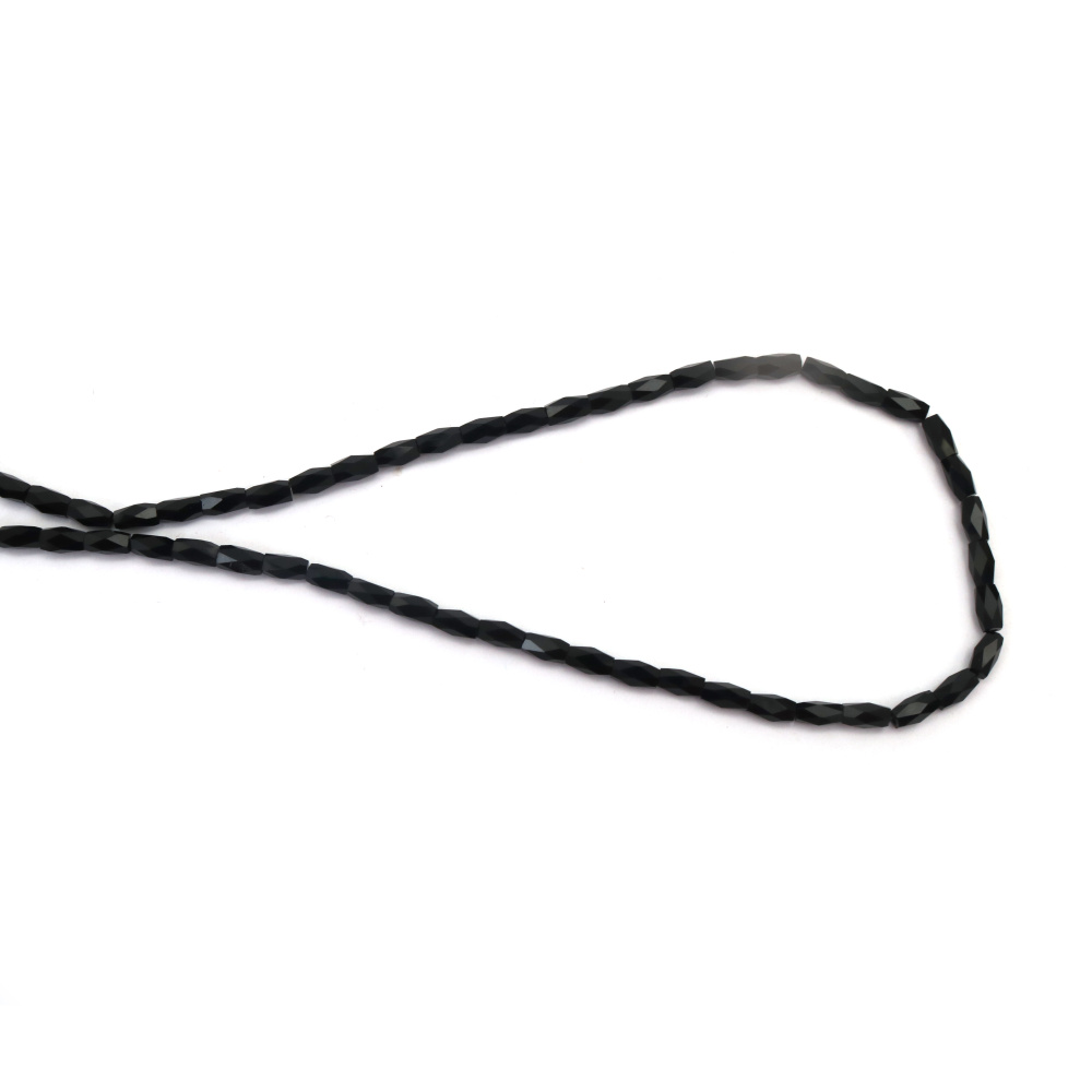 Наниз от кристални мъниста 4x7 мм дупка 1 мм фасетиран плътен цвят черен ~80 броя