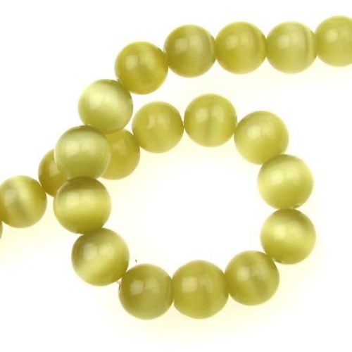 Glass Ball-shaped CAT EYE Beads for DIY Jewelry Design, 12 mm, Hole: 1.5 mm, Light Yellow  ~ 33 pieces