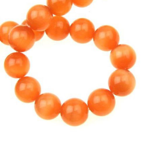 Glass Round CAT EYE Beads, 12 mm, Hole: 1.5 mm, Orange ~ 33 pieces