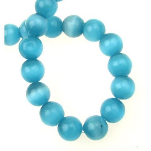 Glass Ball-shaped CAT EYE Beads for DIY Jewelry Findings, 12 mm, Hole: 1.5 mm, Blue ~ 33 pieces