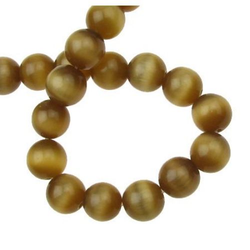 Millefiori CAT EYE Round Glass Beads String, 10 mm, Hole: 1.5 mm, Brown ~ 40 pieces