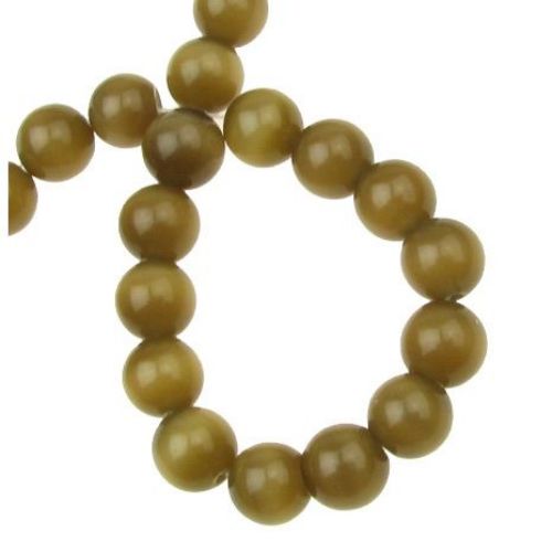 Glass Ball-shaped CAT EYE Beads for DIY Jewelry Findings, 10 mm, Hole: 1.5 mm, Brown ~ 40 pieces