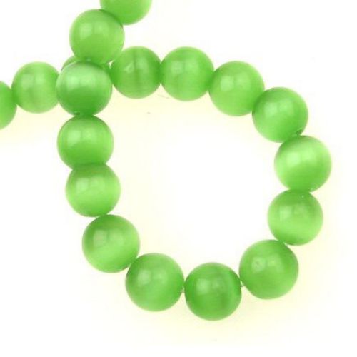 Наниз мъниста стъкло котешко око топче 10 мм дупка 1.5 мм зелено светло ~40 броя