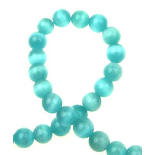String Glass CAT EYE Beads for DYI Jewelry Making, 8 mm, Hole: 1 mm, Turquoise Color ~ 50 pieces
