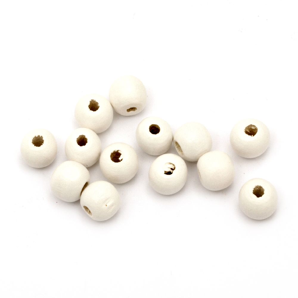 Wood beads, Round, white, 9x10 mm, 3 mm hole, 50 grams ~140 pieces