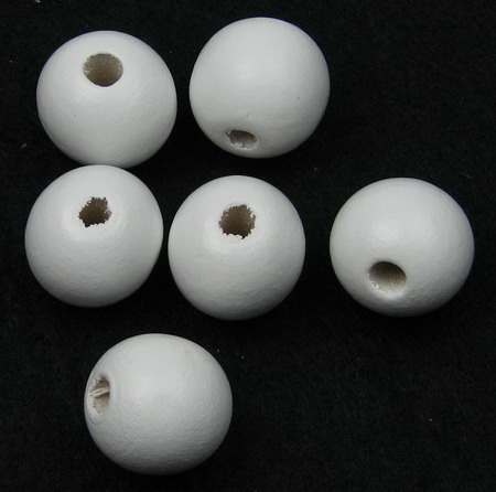 Wood beads, Round, white, 16x15mm, 4mm hole, 50 grams