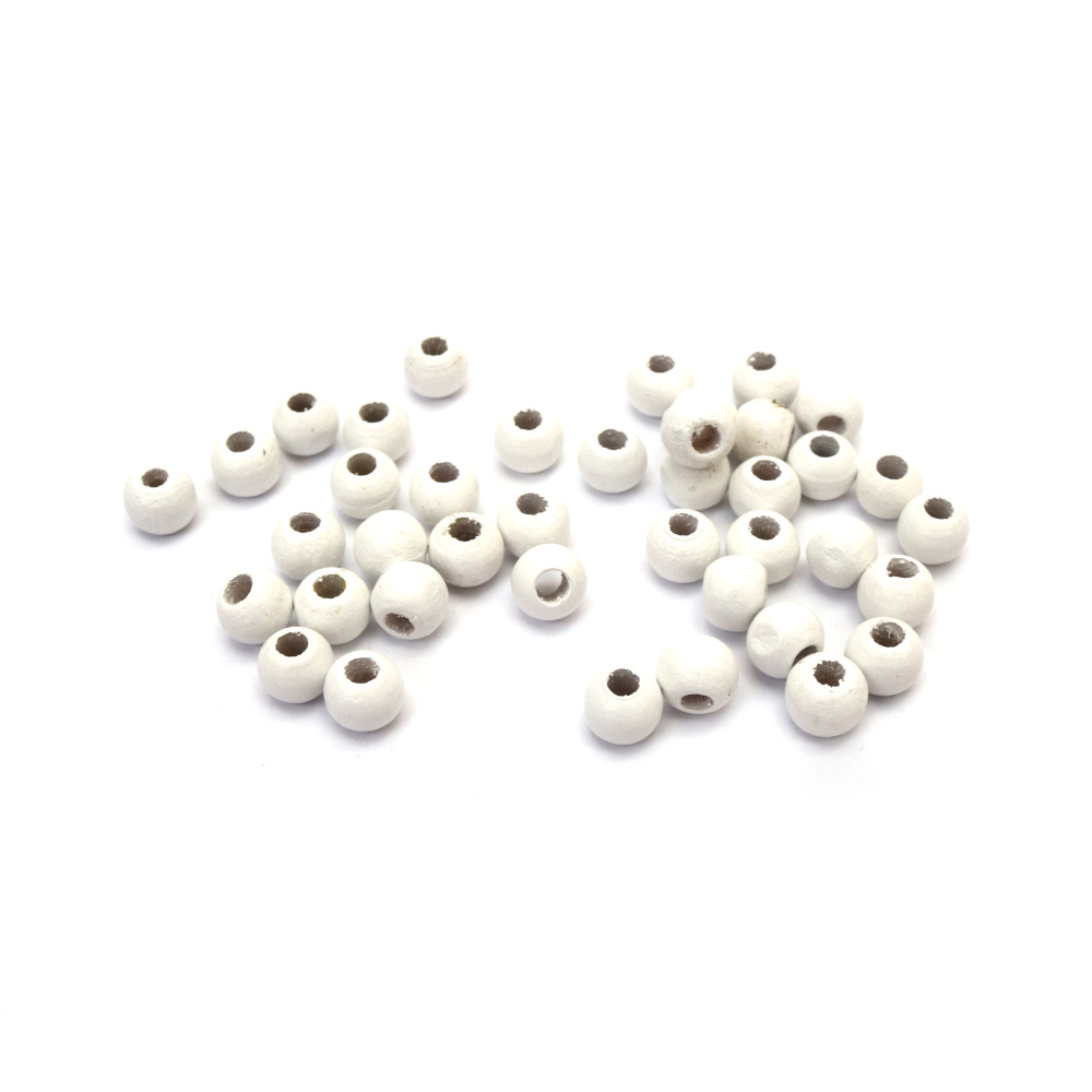 Bile de lemn 9x8 mm gaură 3 mm vopsea albă -50 grame ~245 bucăți 