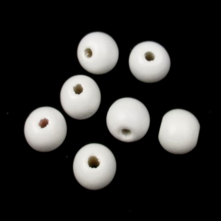 Wooden round bead for decoration 14x13 mm hole 3~4 mm painted white - 50 grams ~ 60 pieces