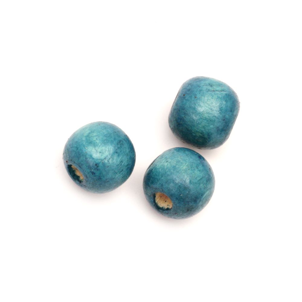 Wooden round bead for decoration 13x14 mm hole 4 mm turquoise - 50 grams ~ 60 pieces