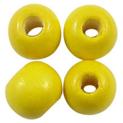 Wooden round bead for decoration 14-15x16 mm hole 4 mm yellow - 50 grams ~ 38 pieces