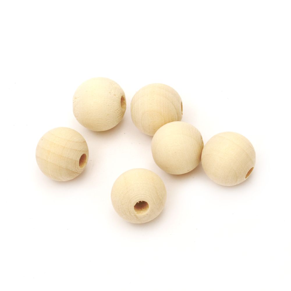 Unfinished wooden round bead for decoration 15x16mm hole 4.5~5mm color wood - 20 pieces