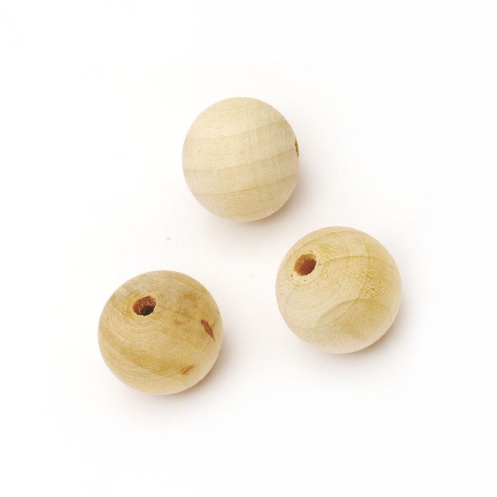 Unfinished wooden round bead for decoration 21x22 mm hole 4~5 mm wood color - 10 pieces