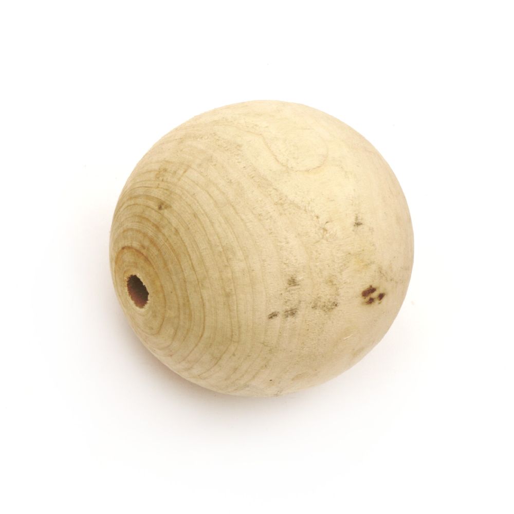 Unfinished wooden round bead for decoration 58x59 mm hole 9 mm color wood - 1 piece