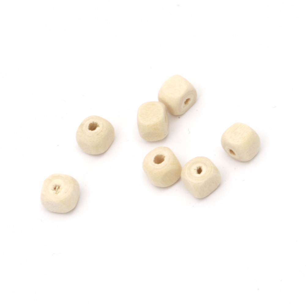 Wooden bead, Cube 6x7 mm hole 2 mm color wood -50 grams ~ 500 pieces