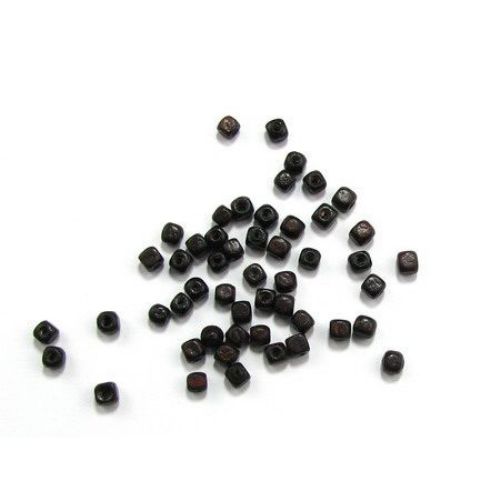 Wood Beads, Cube, Brown, 4mm, hole 1.5mm, 20 grams ~ 320 pcs
