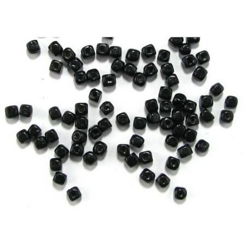 Wood Beads, Cube, Black, 4mm, hole 1.5mm, 20 grams ~ 320 pcs