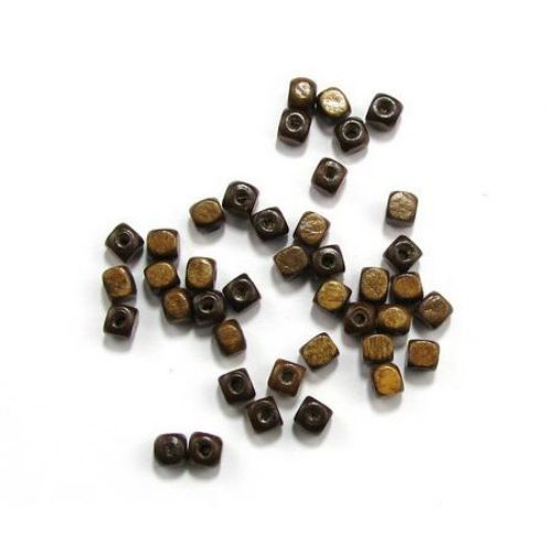Wood Beads, Cube, Light Brown, 5mm, hole 2mm, 50 grams ~ 920 pcs