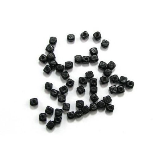 Wood Beads, Cube, Black, 5mm, hole 2mm, 50 grams ~ 600 pcs