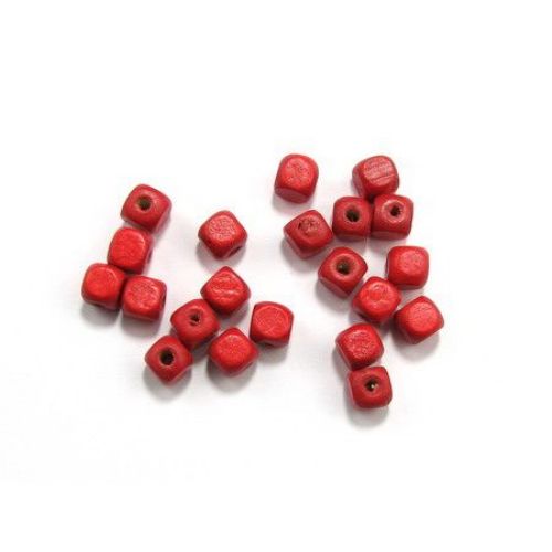 Wood Beads, Cube, Red, 8mm, hole 3mm, 50 grams ~ 220pcs