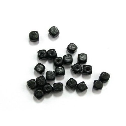 Wood Beads, Cube, Black, 8mm, hole 3mm, 50 grams ~ 220pcs