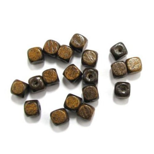 Wood Beads, Cube, Light Brown, 10mm, hole 3.5mm, 50 grams ~ 100 pcs