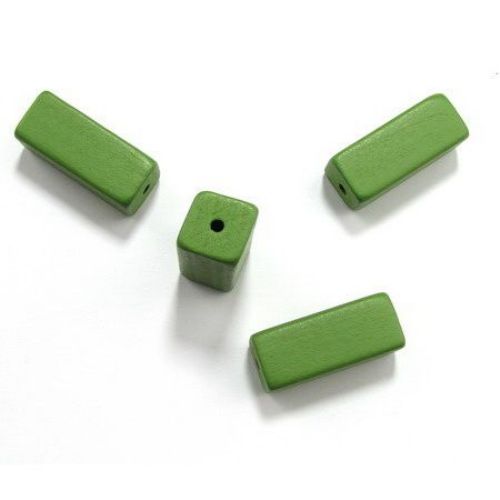 Natural wooden rectangle bead for DIY Jewelry and Crafts  36x15x15 mm green, hole 2.5 mm - 10 pieces