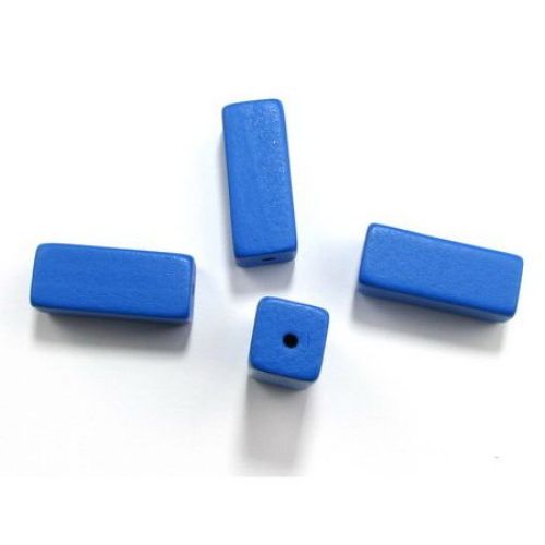 Natural wooden rectangle bead for DIY Jewelry and Crafts 36x15x15 mm hole 2.5 mm blue - 10 pcs.