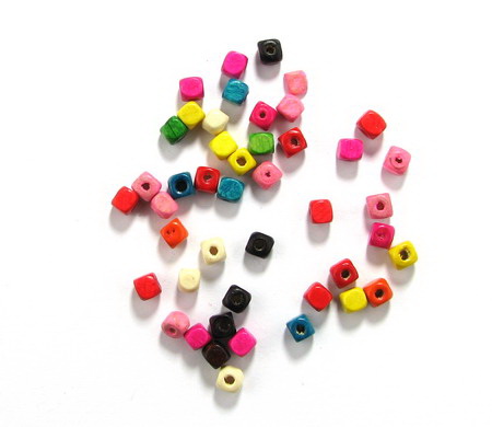 Wood Beads, Cube, Mixed Colors, 4mm, 20 grams