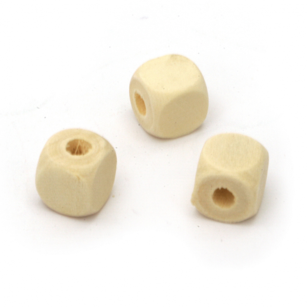 Wooden bead, Cube 10x10 mm hole 4 mm color natural wood -50 grams ~100 pieces