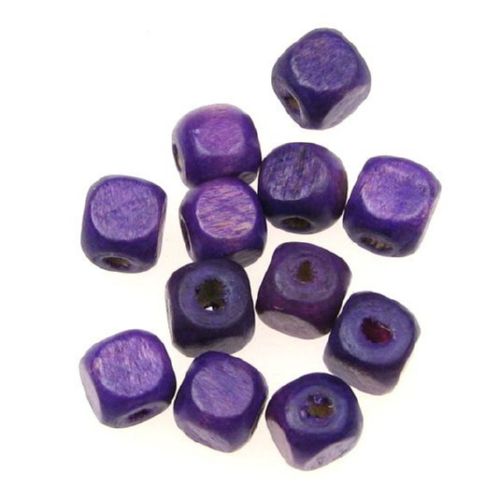 Lemn cub 8x8 mm gaură 3 mm violet -50 grame ~ 220 buc
