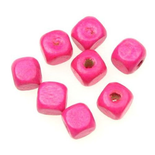 Wood Beads, Cube, Pink, 8mm, hole 3mm, 50 grams ~ 220pcs