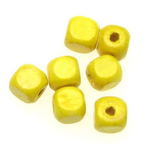 Wood Beads, Cube, Yellow, 8mm, hole 3mm, 50 grams ~ 220pcs